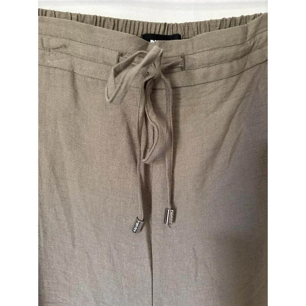 DKNY Womens Trousers Pants XL Green Elastic Waist Wide Leg